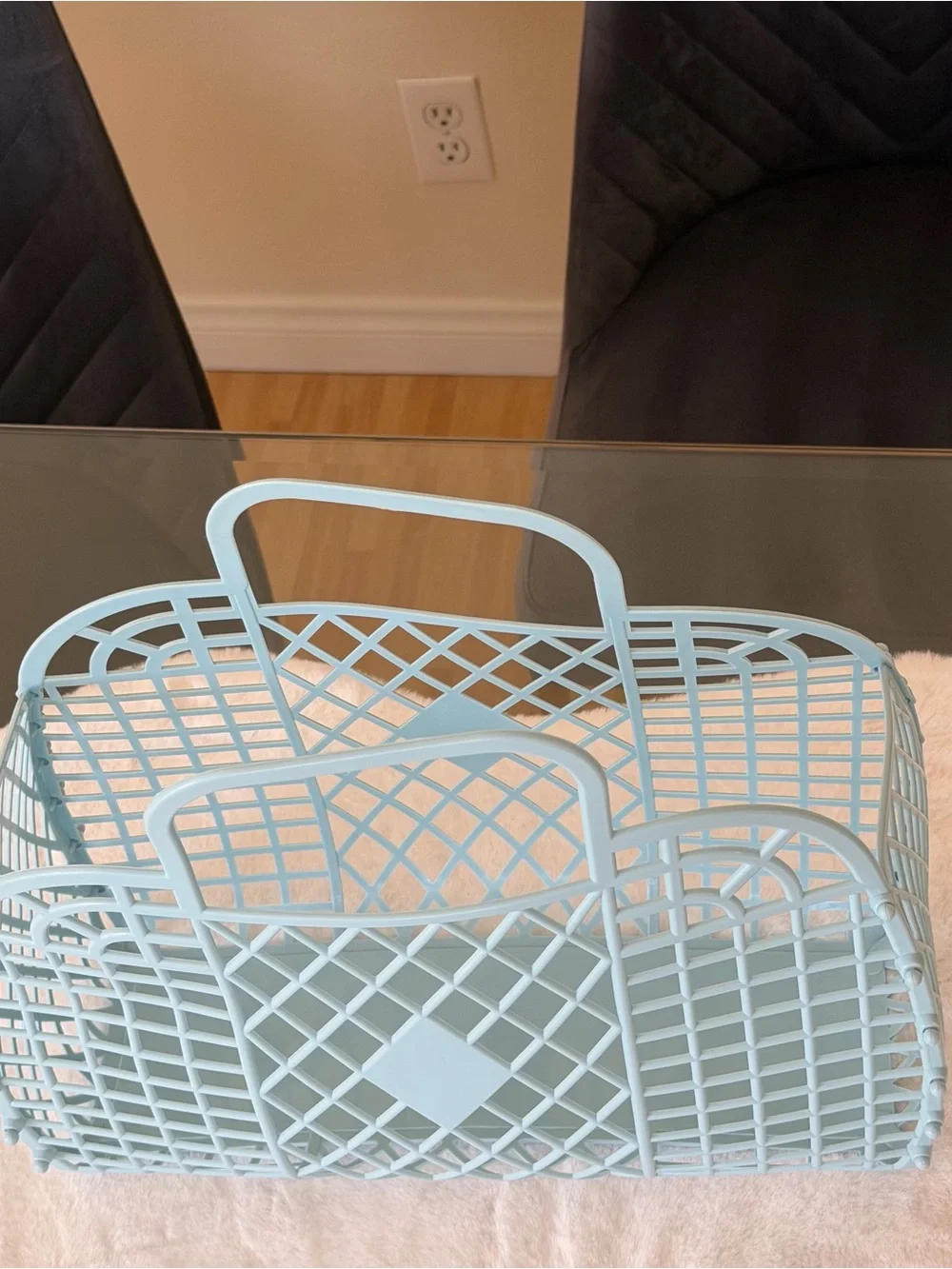 Vintage Style Light Blue Jelly Bag / Retro Lattice Tote Basket